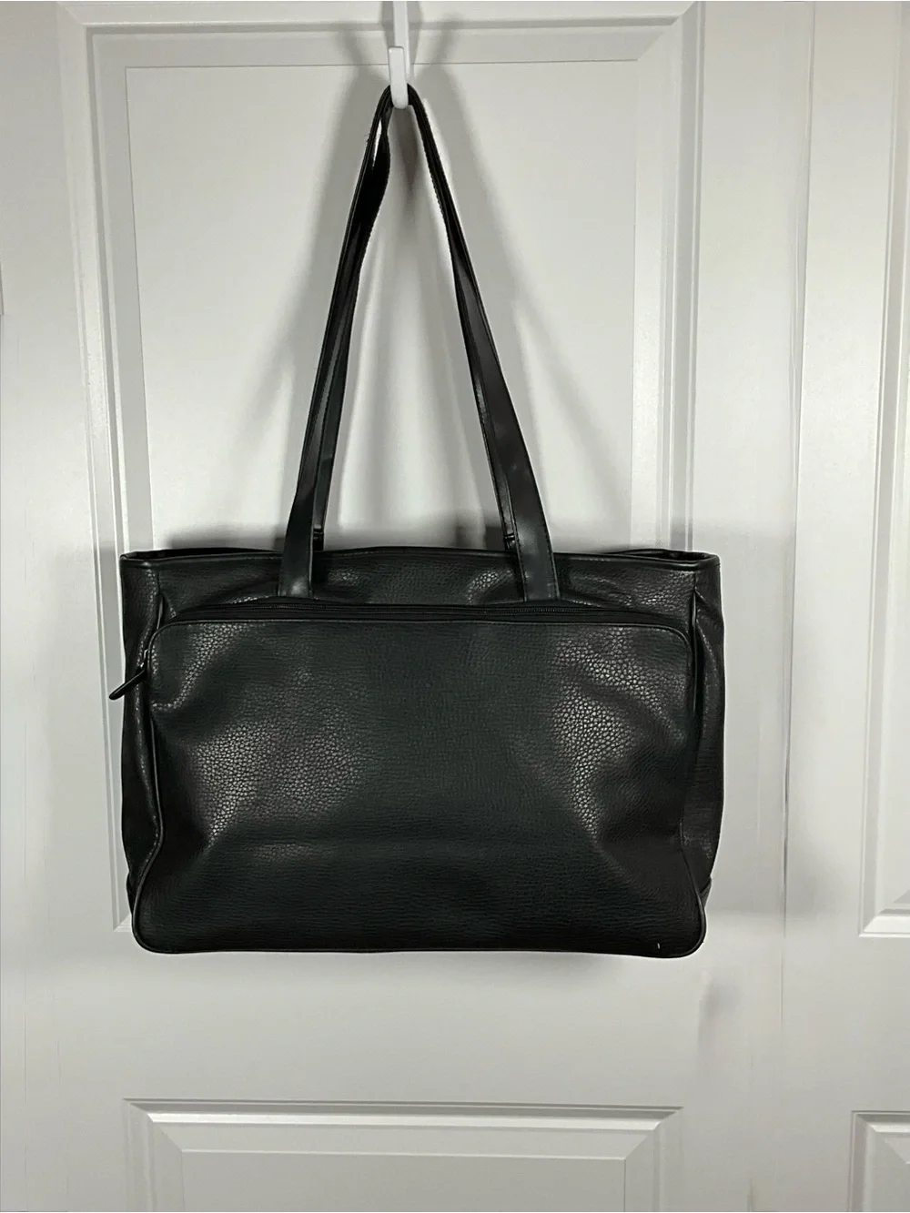 Simply Basic Black Pebbled Faux Leather Tote Bag Shoulder Work Laptop Bag